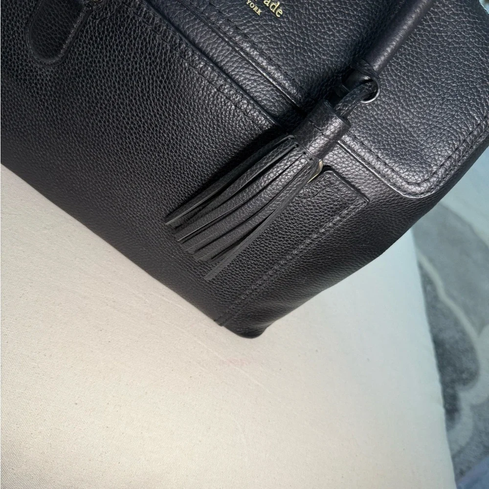 Kate Spade Black Pebbled Leather Satchel Tassel Top Handle Purse